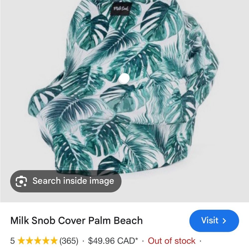Milk Snob Car Seat/Nursing cover, palm beach, tropical leaves - Picture 5 of 5